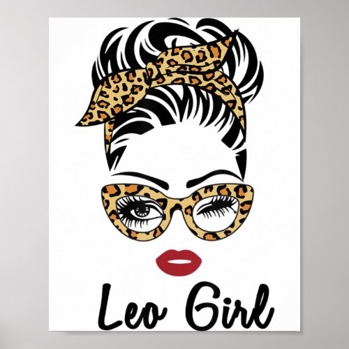 Leo Girl Woman Face Leopard Bandana Wink Eye _ Jul Poster