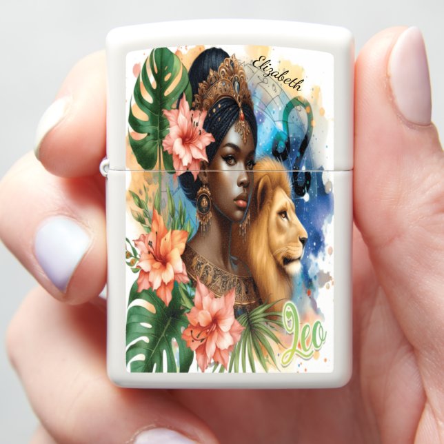 Leo Goddess: Tropical Zodiac Art Zippo Lighter (In Hand)