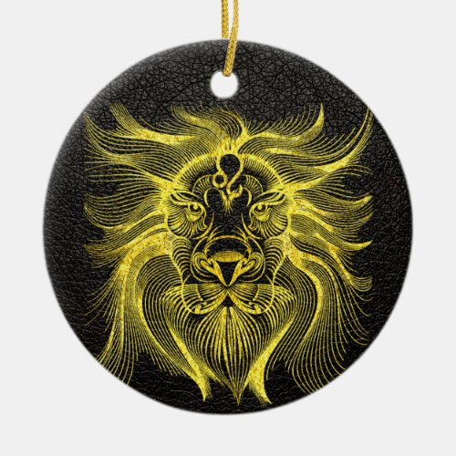 Leo Gold on Leather Ceramic Ornament