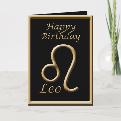 Leo Gold Symbol Black Birthday Greeting Card