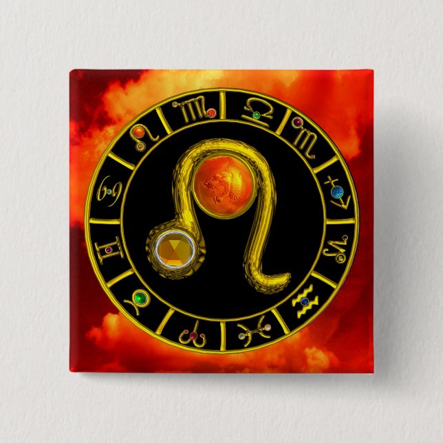 LEO GOLD ZODIAC BIRTHDAY JEWEL Astrology Chart Pinback Button (Front)