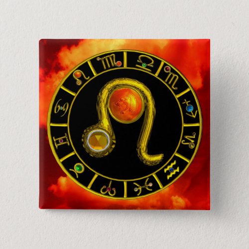 LEO GOLD ZODIAC BIRTHDAY JEWEL Astrology Chart Pinback Button