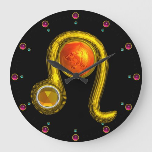 LEO GOLD ZODIAC BIRTHDAY JEWEL WITH TOPAZ GEMSTONE LARGE CLOCK