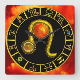 LEO GOLD ZODIAC BIRTHDAY JEWEL,Yellow,Black Square Wall Clock