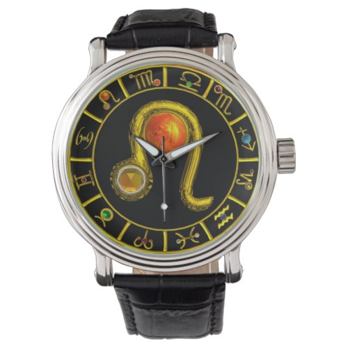 LEO GOLD ZODIAC BIRTHDAY JEWELYellowBlack Watch