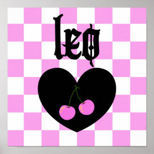 Leo Gothic Aesthetic Checkered Cherry Art Poster