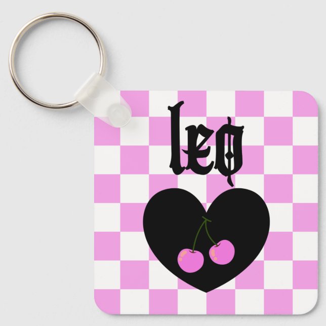 Leo Gothic Aesthetic Checkered Cherry Design Keychain (Front)