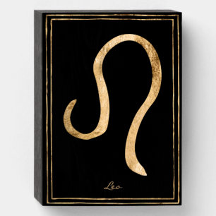 Leo hammered gold stylized astrology symbol wooden box sign
