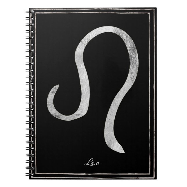 Leo hammered silver stylized astrology symbol notebook (Front)