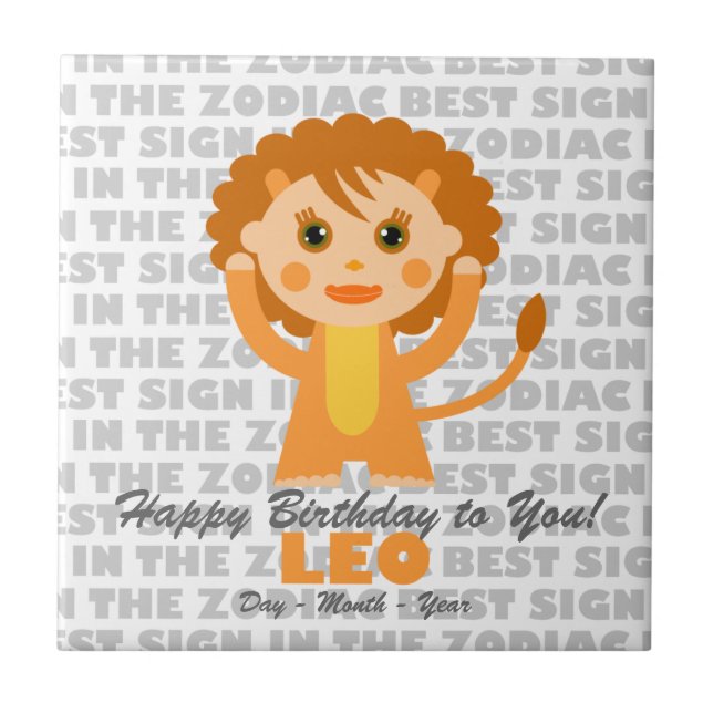 Leo Happy Birthday Tile (Front)