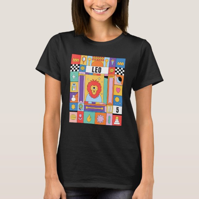 Leo Horoscope Abstract Zodiac Mystic Symbols T-Shirt (Front)