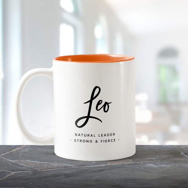 Leo Horoscope Modern Fun Birthday Script Zodiac Two-Tone Coffee Mug (Creator Uploaded)