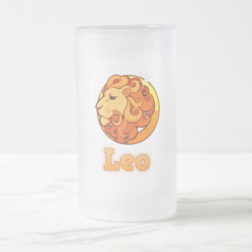 Leo illustration frosted glass beer mug