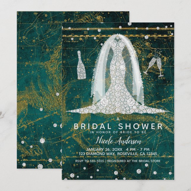 Leo July August Glam Diamond Bridal Shower Invitation (Front/Back)