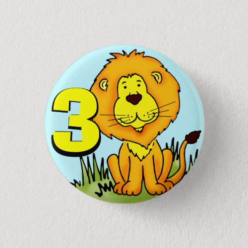 Leo Lion age 3 button _ blue orange  yellow
