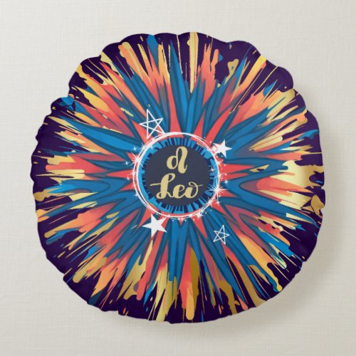 Leo lion astrology birth sign zodiac psychedelic round pillow
