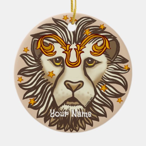 Leo Lion Birthday custom name  Ceramic Ornament