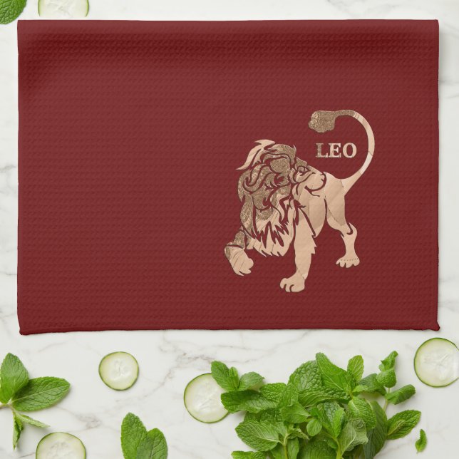 Leo Lion Brushed Gold RED Zodiac Towel (Folded)
