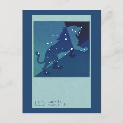 Leo Lion Constellation Vintage Zodiac Astrology Postcard