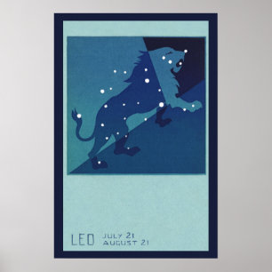 Leo Lion Constellation Vintage Zodiac Astrology Poster