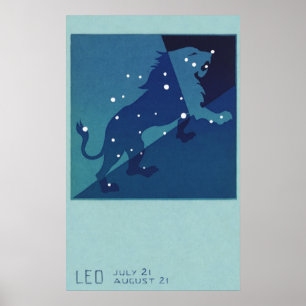 Leo Lion Constellation Vintage Zodiac Astrology Poster