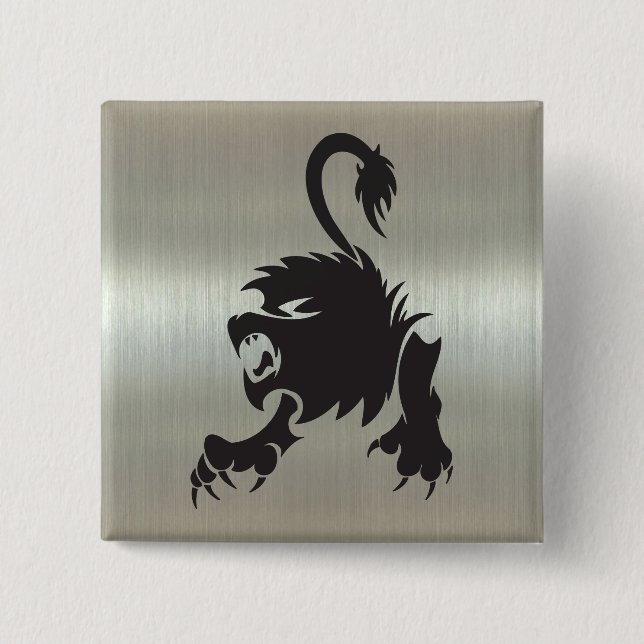 Leo Lion Silhouette on Metallic Effect Button (Front)