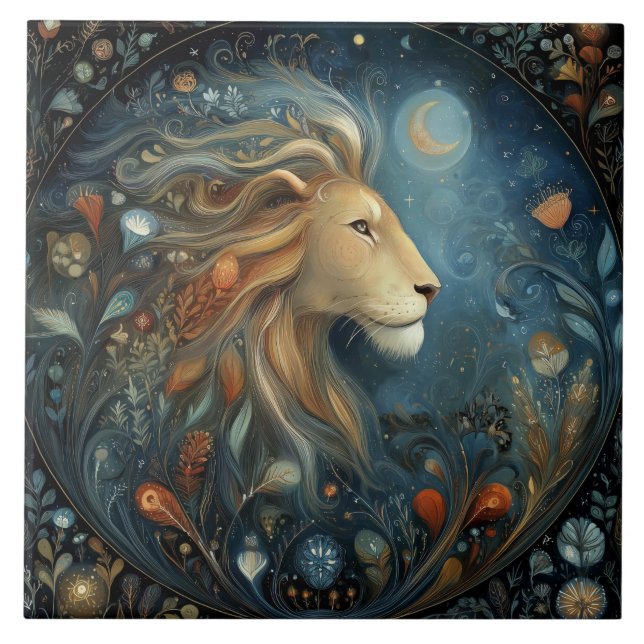 Leo Lion Zodiac Astrology Celestial Birthday Ceramic Tile (Front)