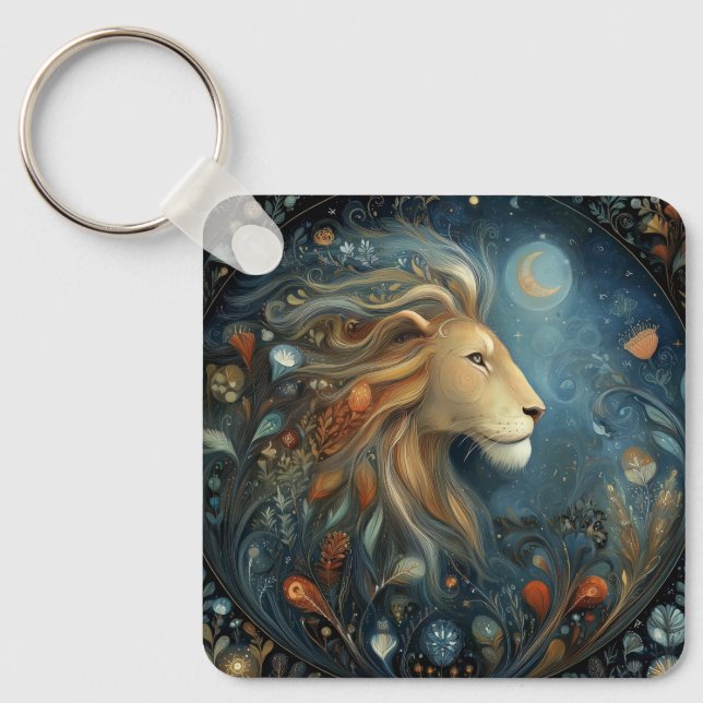 Leo Lion Zodiac Astrology Celestial Birthday Keychain (Front)