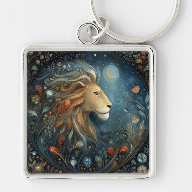 Leo Lion Zodiac Astrology Celestial Birthday Keychain (Front)