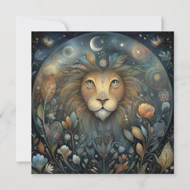 Leo Lion Zodiac Astrology Mystical Birthday Card (Front)