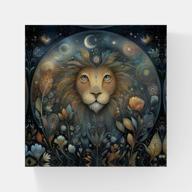 Leo Lion Zodiac Astrology Mystical Birthday Paperweight (Front)