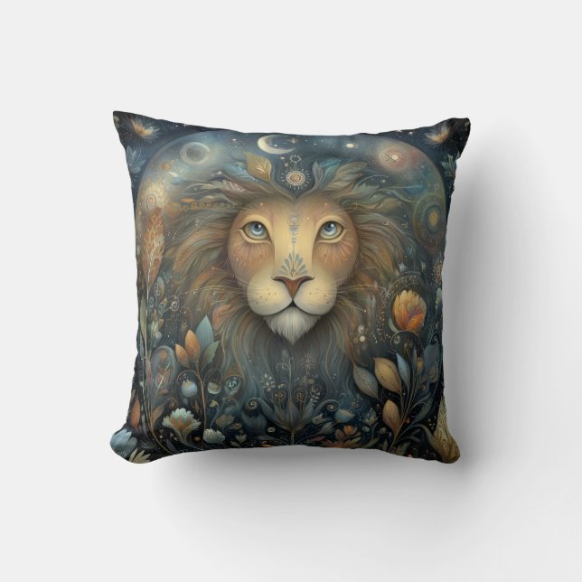 Leo Lion Zodiac Astrology Mystical Birthday Throw Pillow (Front)