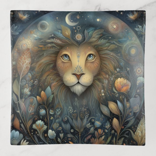 Leo Lion Zodiac Astrology Mystical Birthday Trinket Tray (Front)