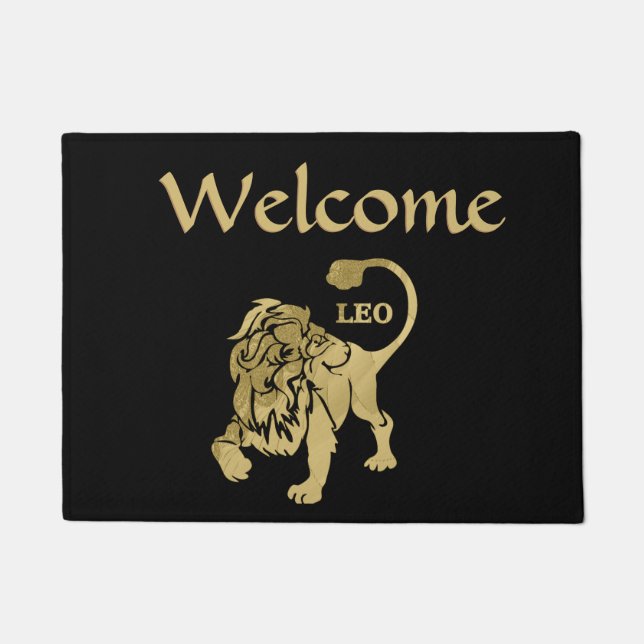 Leo Lion Zodiac Black Doormat (Front)