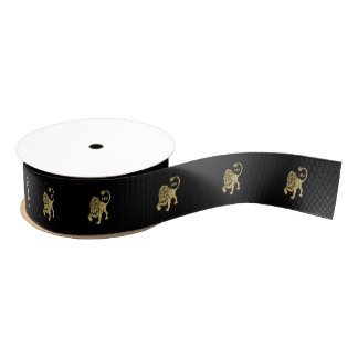 Leo Lion Zodiac Black Grosgrain Ribbon