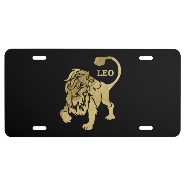 Leo Lion Zodiac Black License Plate (Front)