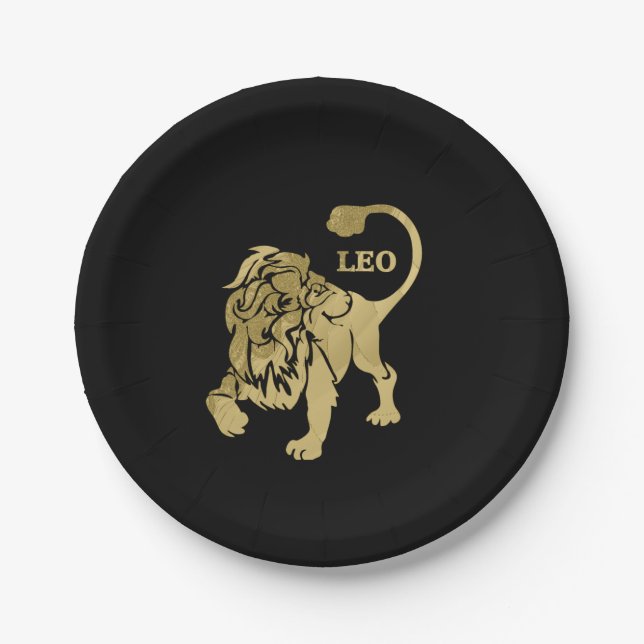 Leo Lion Zodiac Black Paper Plates (Front)