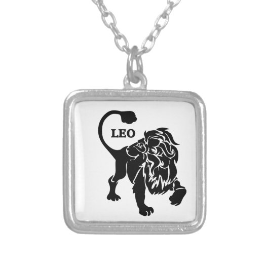 Leo Lion Zodiac Black Square Pendant Necklace