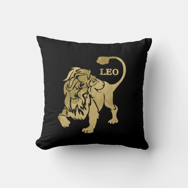 Leo Lion Zodiac Black Throw Pillow (Front)