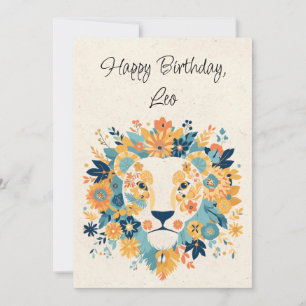 Leo Lion Zodiac Floral Birthday Flat Card