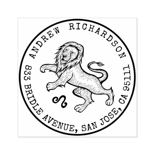 Leo Lion Zodiac Hand_drawn Crest  Return Address Rubber Stamp