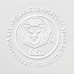 Leo Lion Zodiac Sign Round Name Return Address Embosser