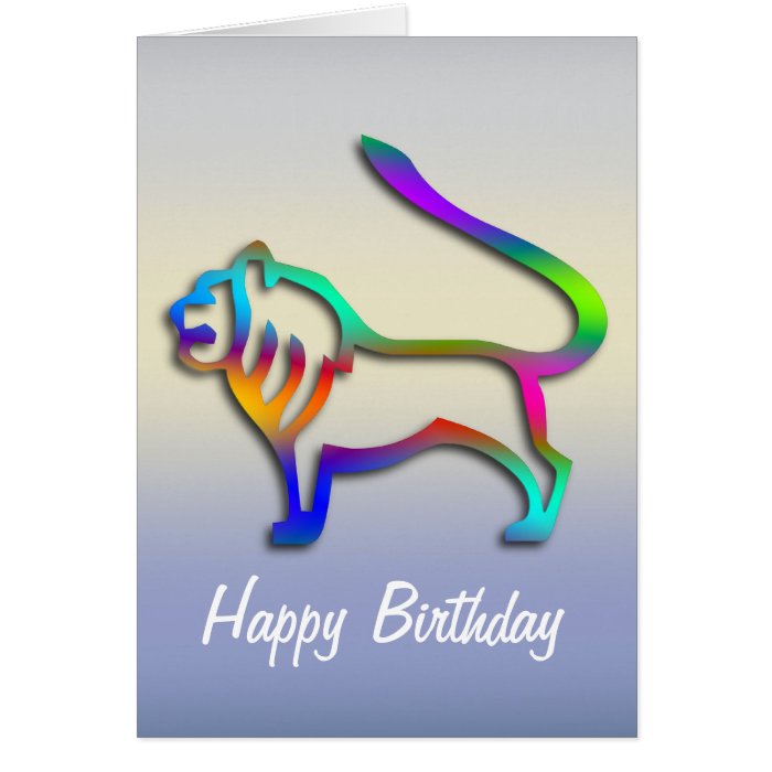 Leo Lion Zodiac Star Sign Rainbow Color Birthday Greeting Cards