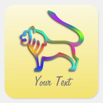 Leo Lion Zodiac Star Sign Rainbow On Yellow Square Square Sticker by zodiac_shop at Zazzle
