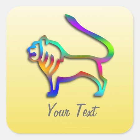 Leo Lion Zodiac Star Sign Rainbow On Yellow Square Square Sticker