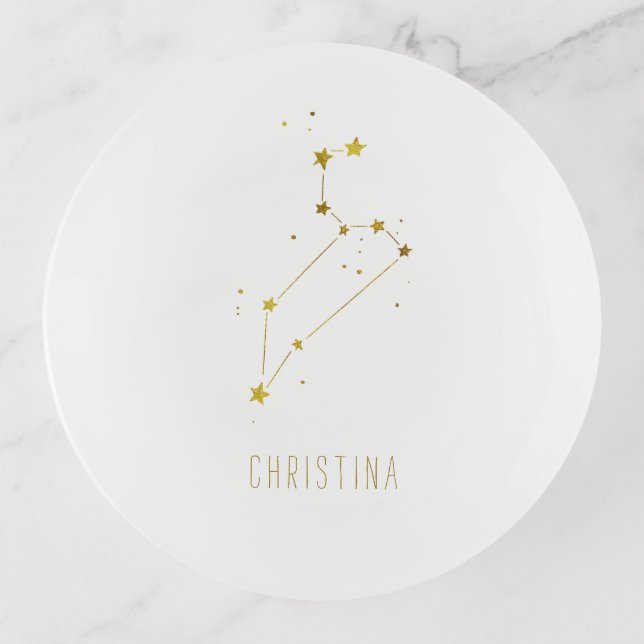Leo | Minimalist Gold Zodiac Monogram Trinket Tray (Front)