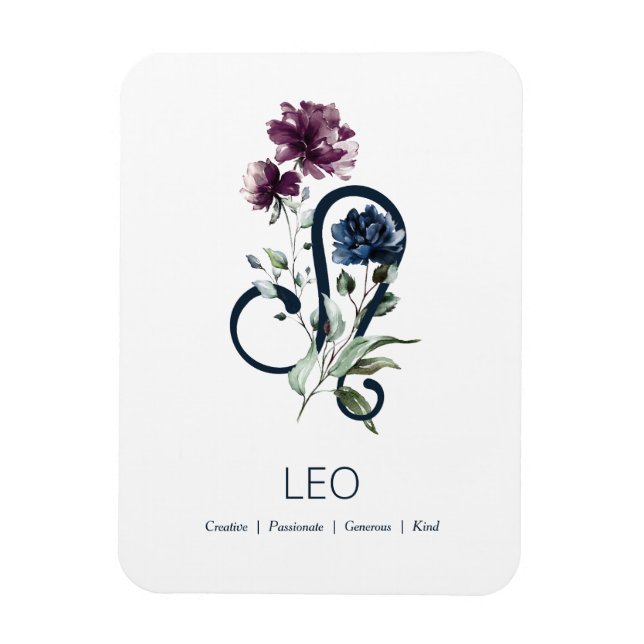 Leo Modern Floral Zodiac Symbol Magnet (Vertical)