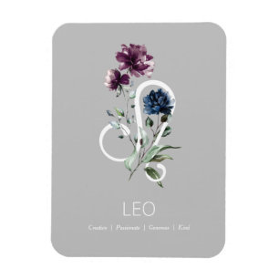 Leo Modern Floral Zodiac Symbol Magnet