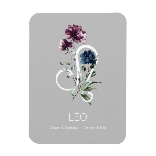 Leo Modern Floral Zodiac Symbol Magnet (Vertical)