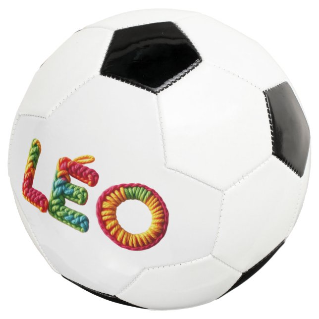 LÉO Name in Vibrant Crochet Pattern Soccer Ball (Three Quarter)